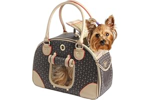 Betop House Fashion Dog Carrier PU Leather Dog Handbag Dog Purse Cat Tote Bag Pet Cat Dog Hiking Bag, Brown, Large 42 * 29 * 18cm