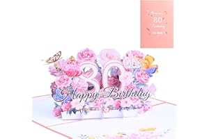 Happy 80th Birthday Pop Up Card, Birthday Card for Her, Ideal Birthday Commemorative Gift for Women, Wife, Mom, Sister, Frien