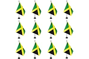 Rotenl Jamaica Desk Flag, 12 Pack Jamaican Table Office Flags with Black Solid Pole and Stand Base, International Country Flag, Festival Celebration, Classroom Meeting Desktop Decor (Jamaica)