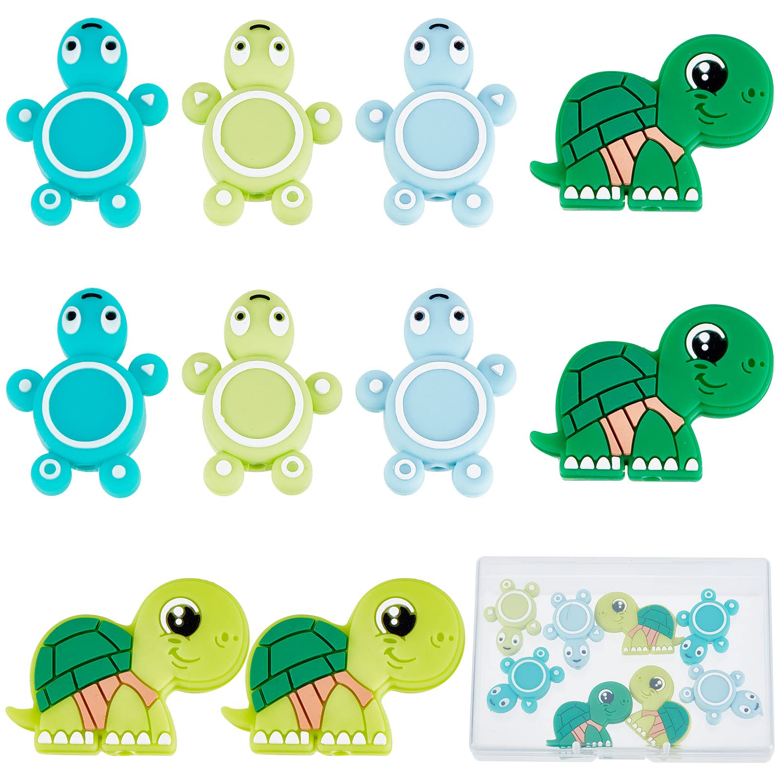 SUNNYCLUE 1 Box 10Pcs Animal Silicone Beads Turtle Beads Tortoise Bead Silicon Beads Animals Green Loose Spacer Flat Chunky Bead for Jewellery Making Supplies Pen Decor Beading Lanyard Keychain Craft — image 1