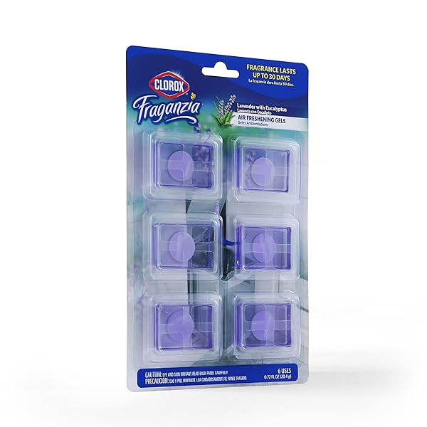 CLOROX FRAGANZIA ADHESIVE GARBAGE CAN AIR FRESHENER GEL, LAVENDER WITH EUCALYPTUS SCENT – NO PLUG, STICK ON TRASH CAN DEODORIZER AND ODOR ABSORBER, GEL AIR FRESHENERS FOR HOME AND KITCHEN, 6 COUNT