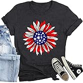 CQF Women American Sunflower Shirt Funny American Flag T-Shirt 4th of July Patriotic Tee Tops