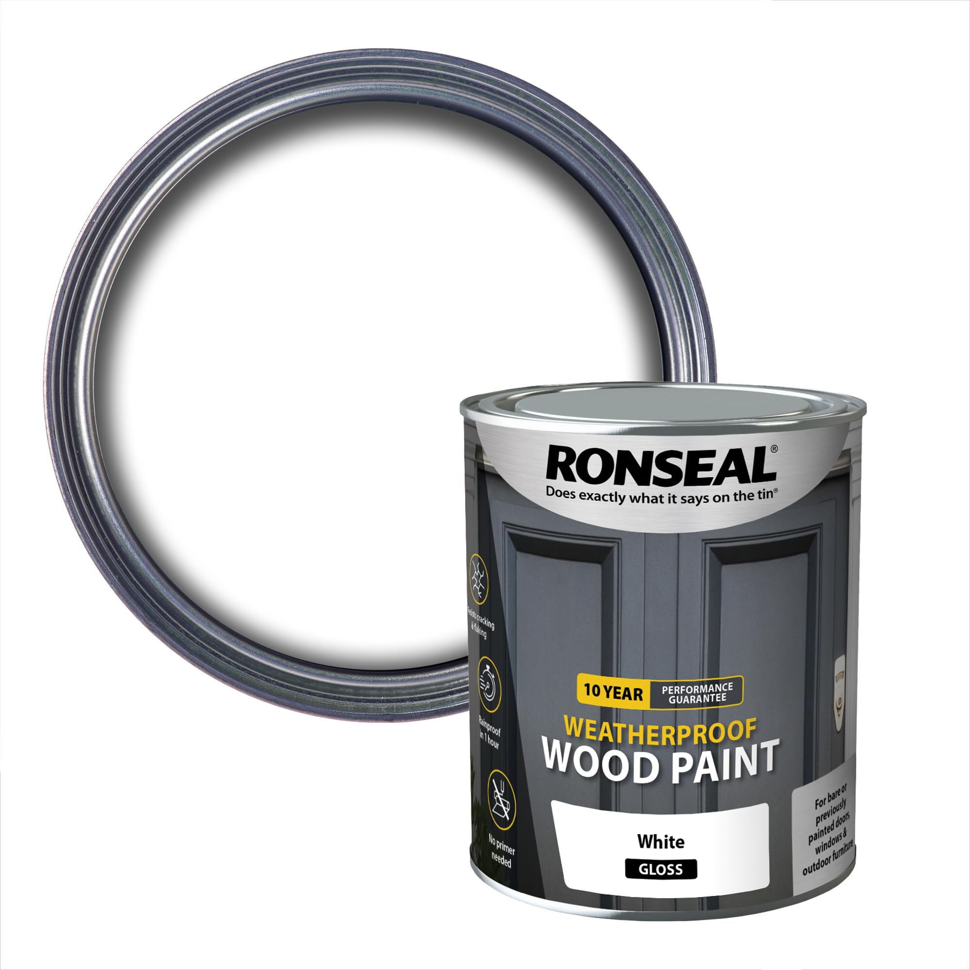 Ronseal 10 Year Weatherproof 2-in-1 Wood Paint White Gloss 750ml