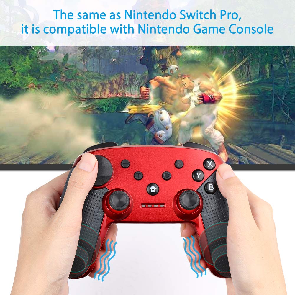 Switch Pro Controller,Wireless Switch Controller for Nintendo Console,with LED Type C Charging Cable(Red)