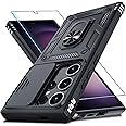 Janmitta Compatible with Samsung Galaxy S24 Ultra Case Built in Slide Camera Lens Cover+Screen Protector+Finger Ring Holder Kickstand,Heavy Duty Shockproof Full Body Phone Cover,2024 Black