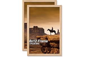 A PLUS MAX 8x12 Picture Frame Set of 2, Natural Engineered Wood Frame for 8 x 12 Inch Picture Poster Photo, Light Weight 8 by
