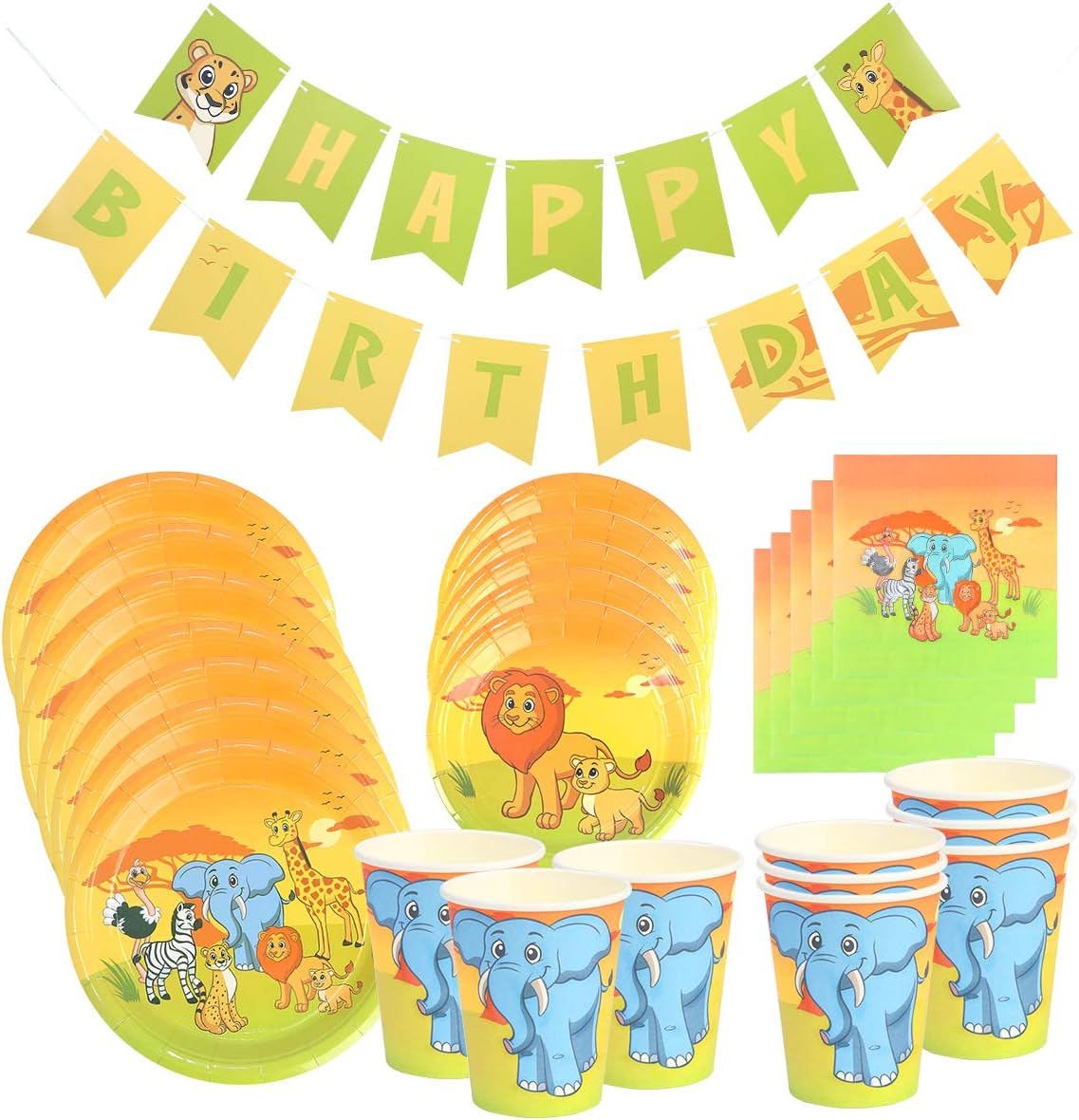Safari Birthday Party Supplies Set Includes Animal Party Plates Cups Napkins and Banner for Safari Jungle Party Serves 16