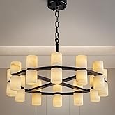 Alabaster Round Chandelier, Natural Spanish Stone Texture Chandeliers, D23.6in Round Chandeliers for Dining Room Small Chande