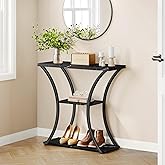 Hoctieon 3 Tier Console Table with Open Wood Shelves, Decorative Entryway Table with Curved Metal Frames, Narrow Sofa Table f