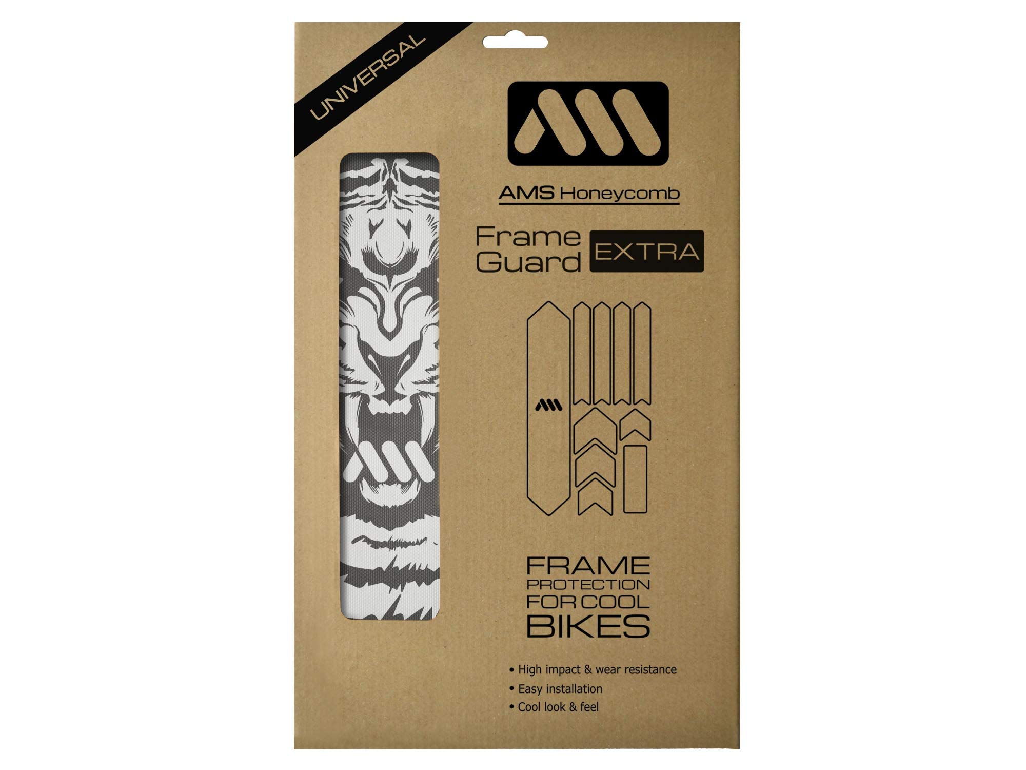 All Mountain Style AMSFG2BLWH Honeycomb High Impact Frame Guard Extra - Protects your bike from scratches and dings, Clear/Tiger, XL