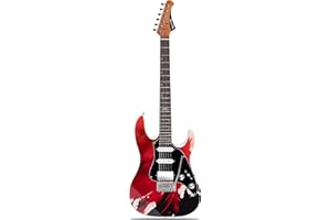 WESTCREEK GUITARS WestCreek JX-20 Solid Body Electric Guitar, HSS Pickups with Coil Split, Roasted Maple Neck, Rounded End Frets, Bone Nut, Rosewood Fretboard, Mahogany Body (Splatter Red)