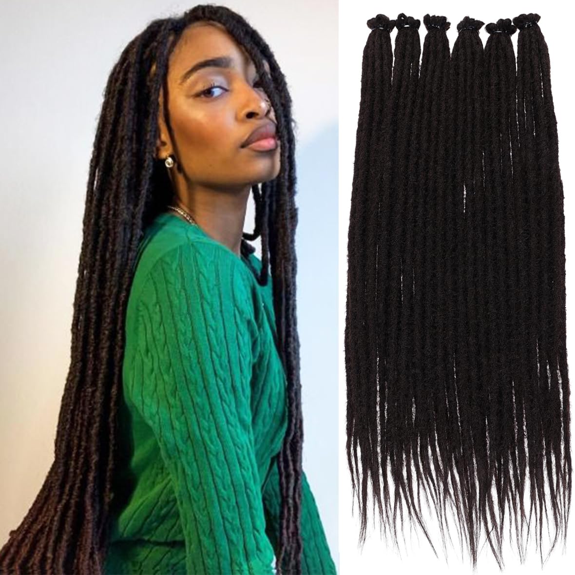 Leeven 24 Inch Black Dreadlock Extensions 20 Strands Soft Reggae Braid Locs 0.6 Width Single Ended Dreads Synthetic Handmade Crochet Locs Hippie Dreadloc /1B# — image 1