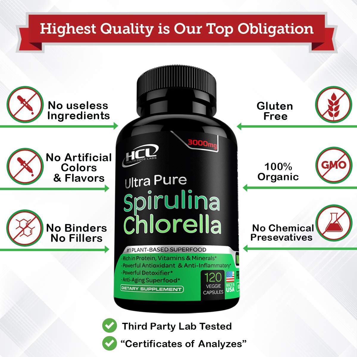 Chlorella Spirulina Powder Capsules Organic Purest NonIrradiated Blue