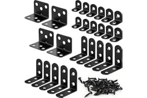 FATLODA 26PCS L Bracket Corner Brace Kit, 3 Sizes Stainless Steel L Brackets for Wood Shelves, 90 Degree Right Angle Bracket, Black Metal Corner Brackets for Furniture Cabinet Drawer Chair (with 88 Screws)