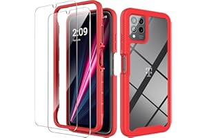 ykooe Bumper Case for T-Mobile REVVL 6 Pro 5G, REVVL 6X Pro 5G with 2 Tempered Glass Screen Protector, Red