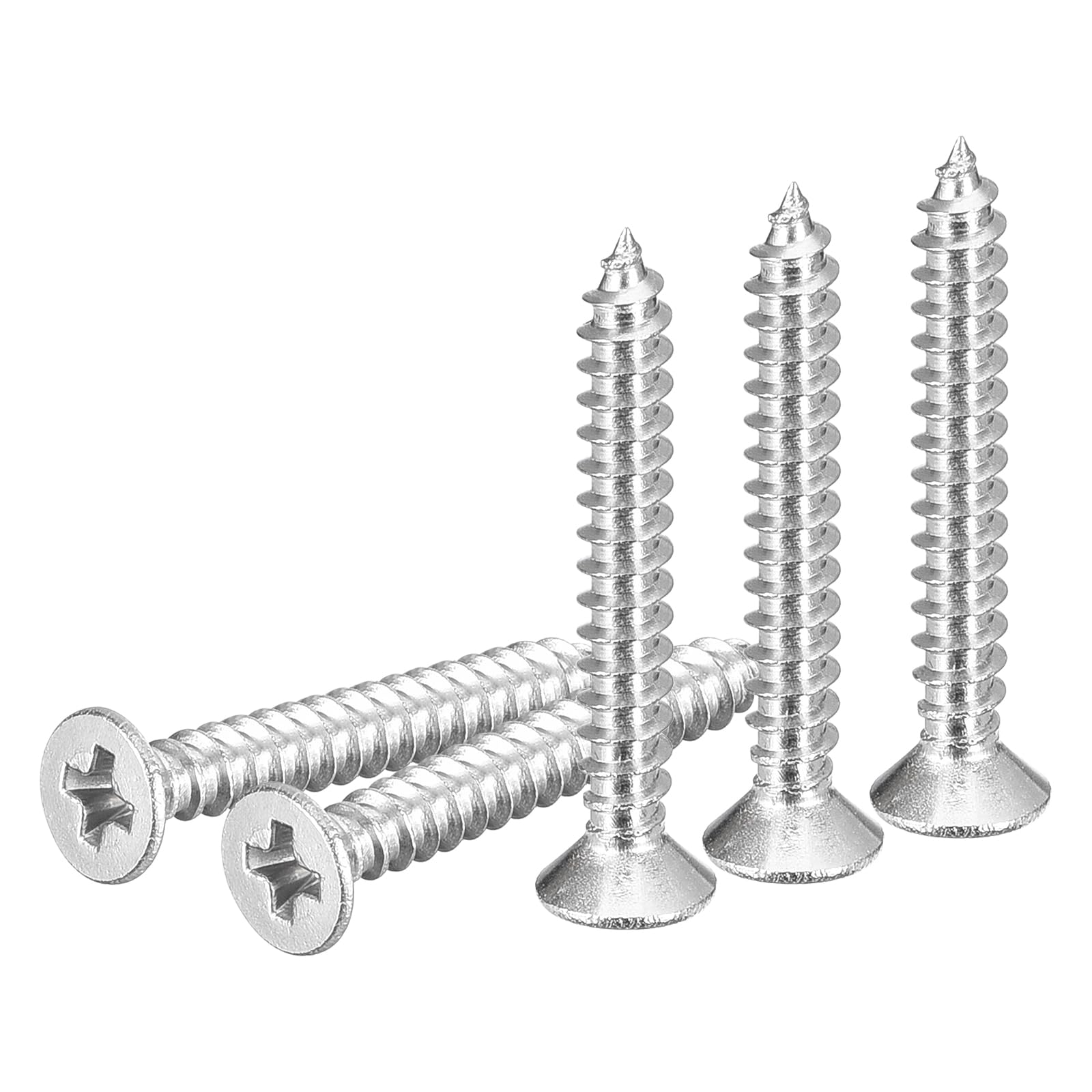 DTGN 100Pcs #4x7/8" Flat Head Wood Screws, 304 Stainless Steel Phillips Self Tapping Screws - Good for Woodworking, Furniture - Silver