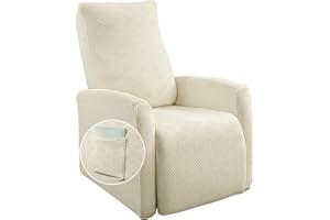 SearchI Recliner Chair Cover Jacquard Chair Covers 4 Piece, Small Recliner Sofa Slipcover for Home Theater Seating with Elastic Bottom, Recliner Protector with Pocket for Recliners, Beige