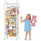 Stuffed Animal Storage Metal Tube Extra Large Toy Storage Organizer with Brake Wheels, Stuffed Animal Holder Zoo Organizer for Nursery Playroom Kids Room White(53.5” x 18.1”x 13”)