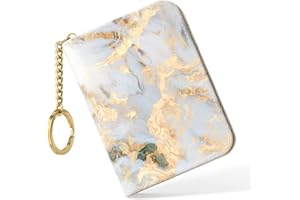Nipichsha Women's Gray Gold Marble Leather Slim RFID Wallet, Compact Size, 12-Slot with Zipper and Keychain