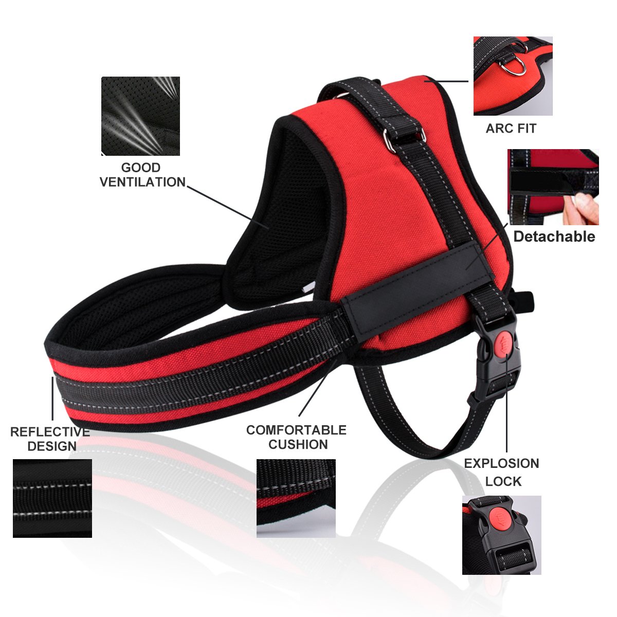 Dog Harness No Pull Harness Pet Padded Vest Adjustable Reflective Comfort Control for Large Dogs in Training Walking - No More Pulling Tugging or Choking (XXL, Red)