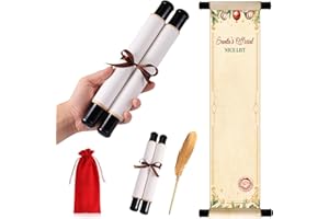 POTPTPT Christmas Santa's Nice List Scroll Paper Blank Scrolls with Wooden Stick 7.1 x 31.5 Inch with Feather Pen & Flannel Bag for Gift Tags Wish Lists, Holiday Decor | Vintage Writing Kit for Adults