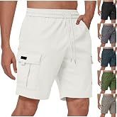 JPLZi Mens Cargo Shorts Elastic Waist Running Hiking Bermuda Shorts Knee Length Casual Summer Clothes with Multiple Pockets