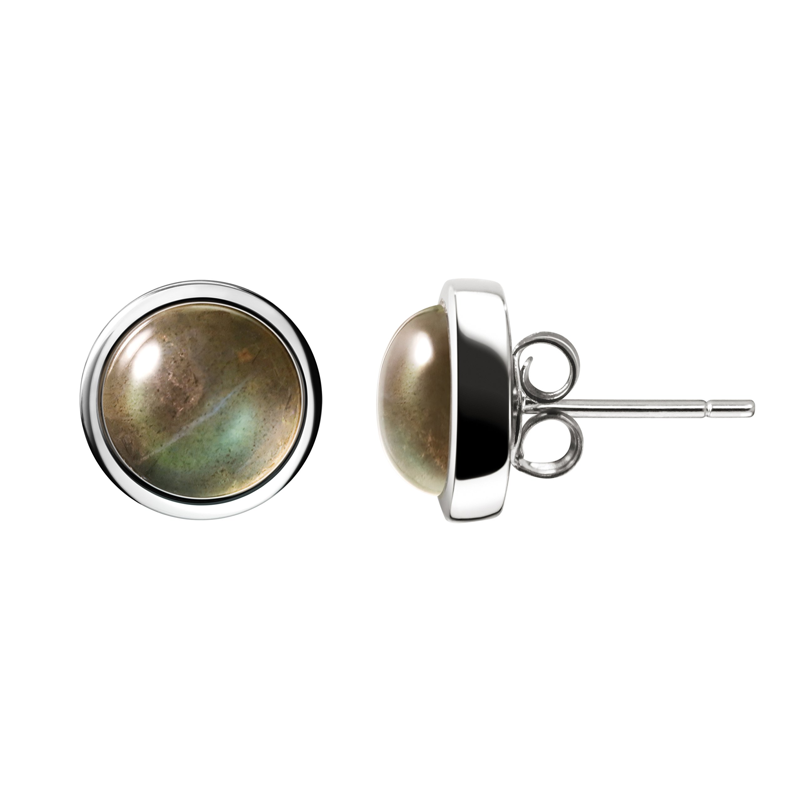 Franki Baker Natural Labradorite Gemstone & Sterling Silver Stud Earrings. AAA Grade. Stud diameter: 10mm