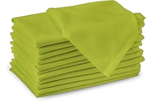 Encasa XO Cotton Cloth Napkins | Set of 12 | Size 17"x17" | Lime Green Solid Color | Machine Washable