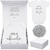 Shyyween 4 Pcs Pregnancy Announcement for Abuelos, Hola Abuelos Baby Bodysuit Pregnancy Reveal Card Baby Announcement Gift Box with Gifts Set
