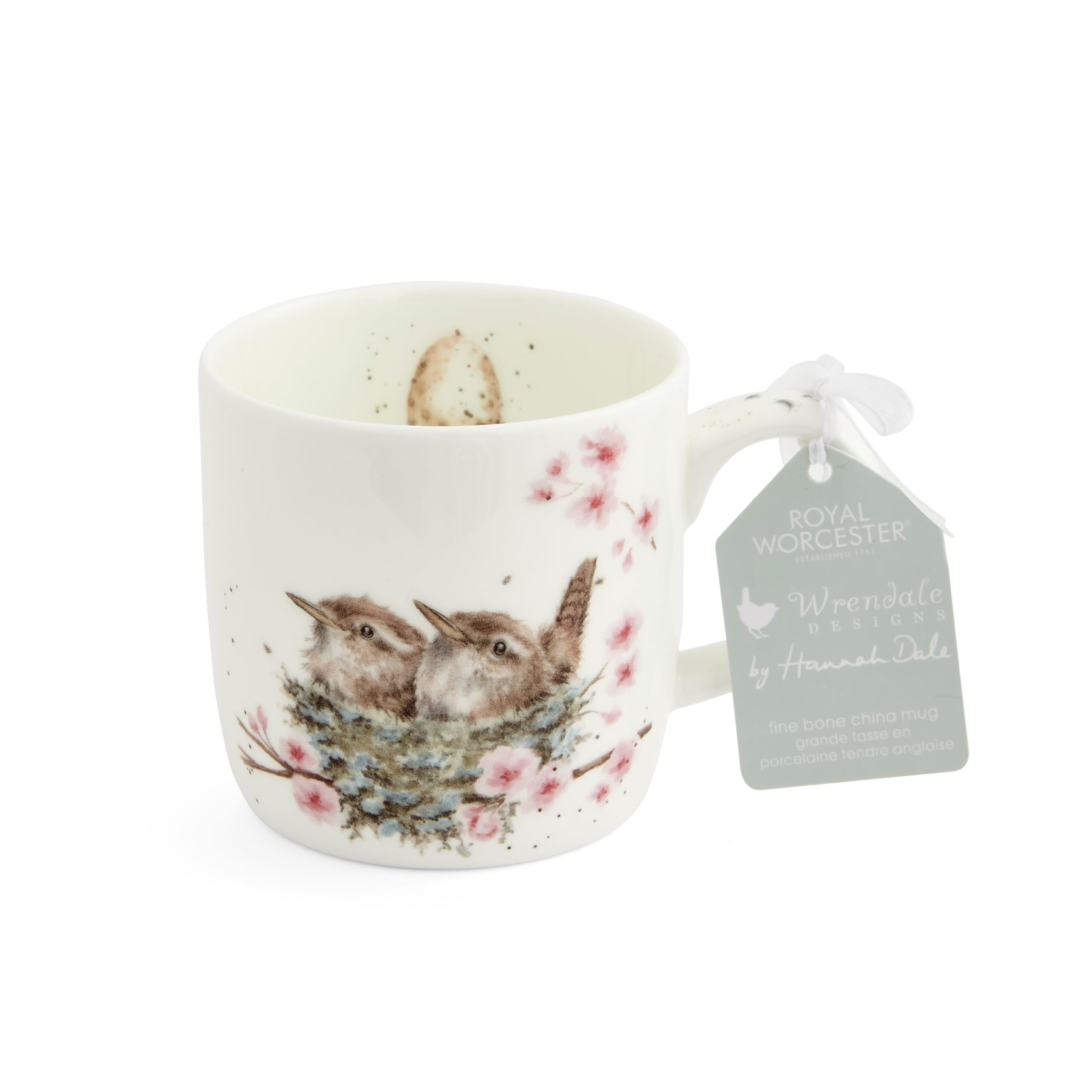 Royal Worcester x Wrendale Designs 'Feather Your Nest' Coffee Mug - Fine Bone China White Mug with Handle, Featuring Cute Bird Animal Design by Artist Hannah Dale, Microwave & Dishwasher Safe, 310ml