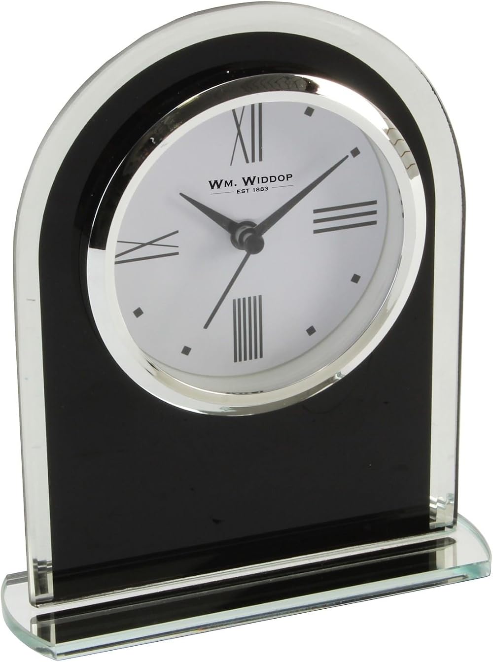 Wm.Widdop Black and Clear Arched Mantel Clock