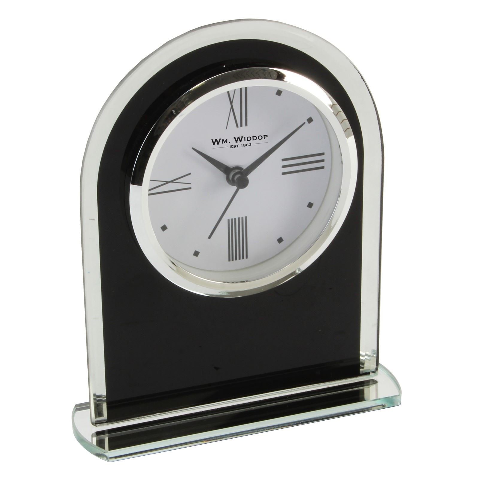 Wm.Widdop Black & Clear Arched Mantel Clock