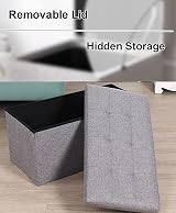 Dripex Large Folding Storage Ottoman Grey Linen 80L 76x38x38 cm view 5