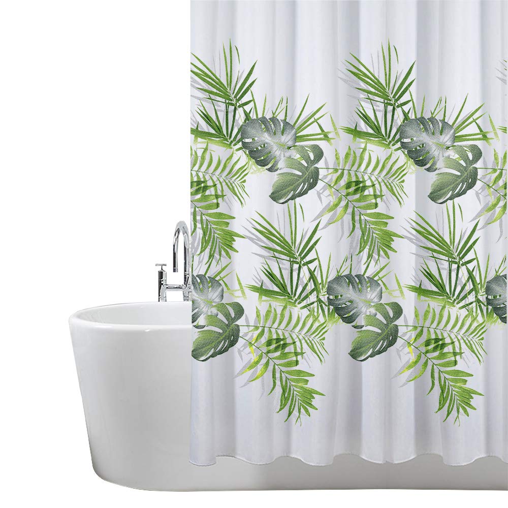 ANSIO Shower Curtain for Bathroom - Mould and Mildew Resistant - Leaf Pattern - Palm Green, 180 x 180 cm (71 x 71 Inch) | Water Repellent Fabric | 100% Polyester