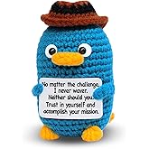 Iwtsily Easter Basket Stuffers for Teens, Cute Handmade Emotional Support Plush Positive Crochet Platypus Decoration, Self Care and Mental Health Gift for Men Women Best Friend Coworker