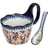 OZY Handpainted Soup Bowl with Handle,Ceramic Cereal Bowl Great for Soup, Ice cream, Fruits,Snack,Microwave &amp;Dishwasher Safe (Daisy,Spoon)