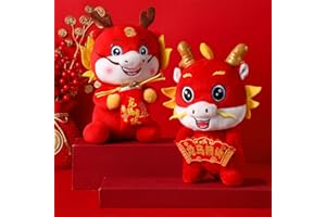 Poen 2 Pack 11 Inch 2024 Chinese New Year Decorations Dragon Plush Stuffed Animal Dragon Mascot Doll Chinese Zodiac Stuffed Dragon Animals for Spring Festival Ornaments New Year Gift (Lovely)…