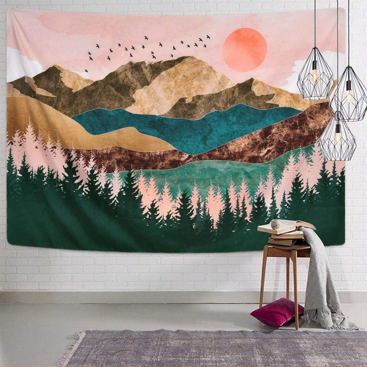 ZCOINS Colorful Sunset Wall Tapestry Forest Tree Tapestry Mountain Wall Hanging Nature Landscape Wall Tapestry for Home Living Room Bedroom Dorm Décor (L/148cmX200cm, B-Colorful Forest)