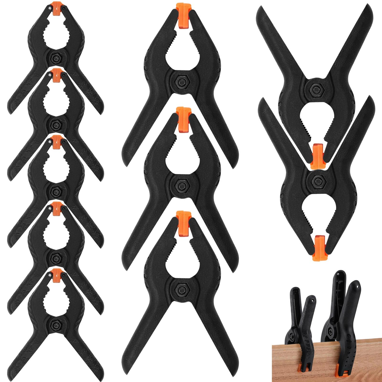 10 Pcs Spring Clamps Heavy Duty Nylon Spring Clips 3 inch Plastic Wood Clamps and 2 inch Muslin Spring Clamps for DIY Project Photo Studios Woodwork Artwork Photo Background (5 * 3inch+5 * 2inch)