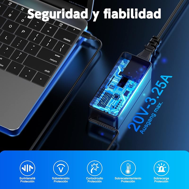 Carregador de computador Tipo C de 65W Compatível com a Série Lenovo ThinkPad Yoga