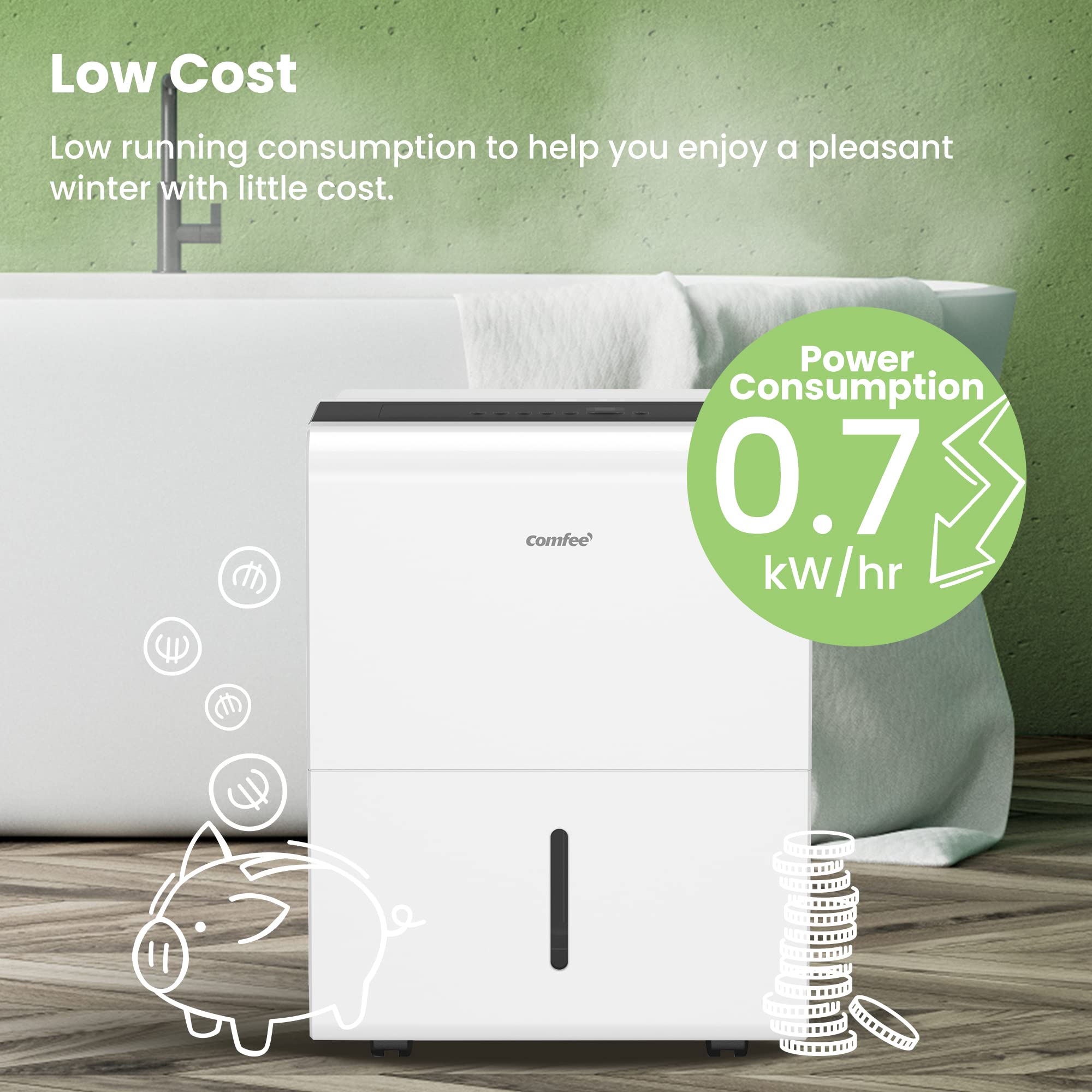 Comfee Luftentfeuchter 30L/24h,Raumgröße ca.180m³(80m²),Intelligenter Entfeuchtermodus,Smart Dehumidifier für Wohnung,Bad & Keller, 24H Timer,Wassertank 3L,MDDP-30DEN7