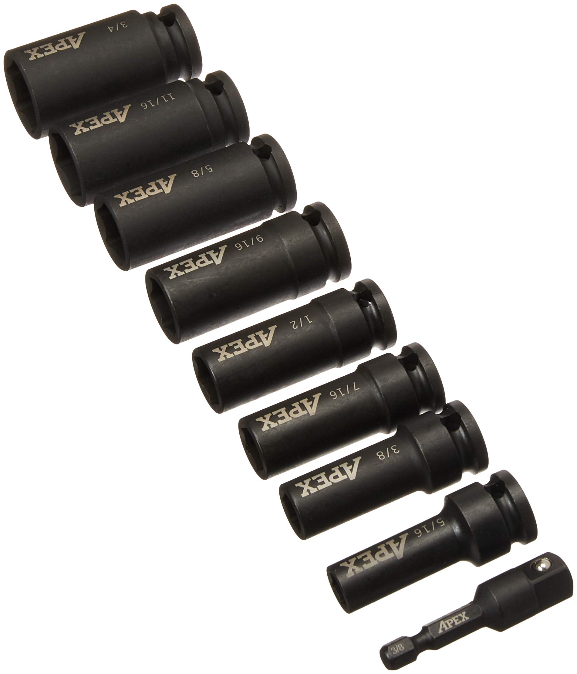 Apex AMSB2SET-9 Industrial Grade 3/8-Inch SAE Square Drive Impact Socket Set 9 Pieces