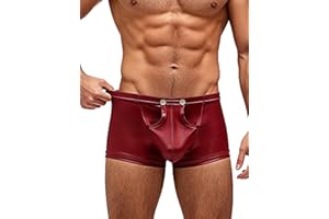 ohmydear Men's Exotic Boxer Shorts Underwear Open Front PU Faux Leather Shorts Sexy Underwear Lingerie for Men Bottom S-XL