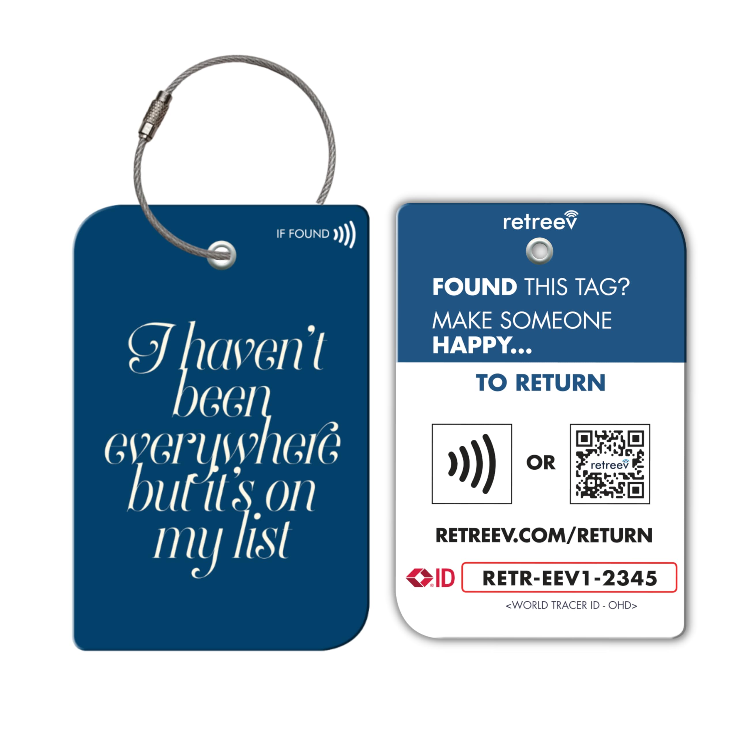 retreev™ Smart NFC & QR Code Luggage Tag: Secure Bag Retrieval, Identity Protection | Easy Setup | Supported by Airlines & Airports Worldwide - I haven't Been Everywhere