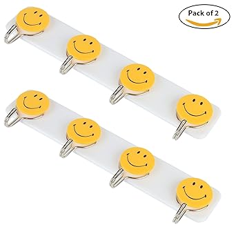 Hokipo&Reg; Smiley Self-Adhesive Plastic Wall Hanging Hook Strip, Load Capacity 3.5 Kg, Pack Of 2