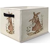 Likjad Vintage Bunny Storage Bins Basket, Toybox for Girls Room, Retro Rabbit Mom and Baby Collapsible Fabric Storage Box Organizer for Bedroom Bathroom Clothes Books Toys