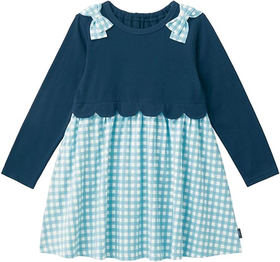 Amazon ベルメゾン ワンピース ガールズ 長袖 肩 リボン ドッキング ワンピース チュニック ネイビー サックス チェック 1 ワンピース チュニック 通販