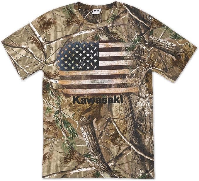 Amazon Co Jp Kawasaki Usaフラグrealtree Xtra Camo半袖tシャツ Us サイズ S カラー ブラウン 服 ファッション小物