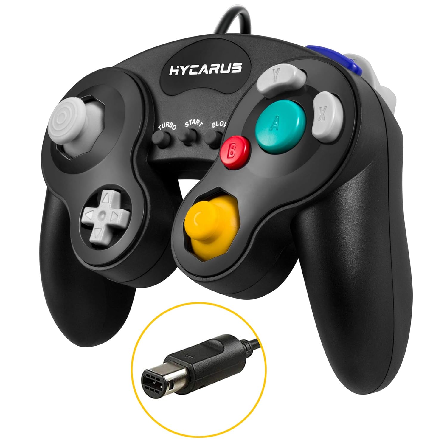 Gamecube Controller, HYCARUS Black Game Cube Controller with Turbo and Slow Buttons, Gamecube Controller Switch Edition for Nintendo Gamecube Controller Games (Gamecube Adapter Required)