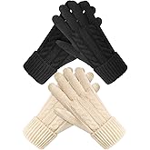 Pleneal Winter Gloves for Women Cold Weather - Womens Gloves Warm Touch Screen Fleece Lined Elastic Cuff Knit Glove 2 Pairs